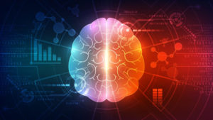 Illustration of brain with data overlaying