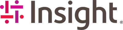 Insight Logo - Dark gray sans-serif type with red and fuchsia interwoven graphic to left