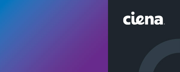 Blue and pruple gradient with dark gray box and white ciena logo