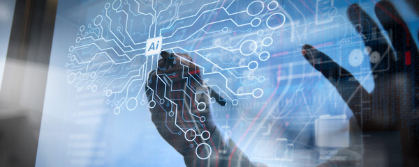 Photo of a person drawing on a screen showing artificial intelligence